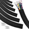 Automotive Wire Loom High Temperature Braided Wire Loom, Split-Sleeve Heat Resistant Wiring Loom Cord Cover for Harness Wires, Self-Wrapping Heavy Duty Sheathing Cable Management Black（10ft-1/4inch ）
