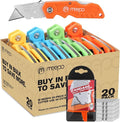 Box Cutter, 20-Pack Tough Folding Box Cutter Bulk for Heavy Duty Purpose, Razor Sharp Utility Knife Bulk, with Extra 50-Piece Blades, Can cut Drywall, Sheet Plastic, Linoleum, Boxes, Rope