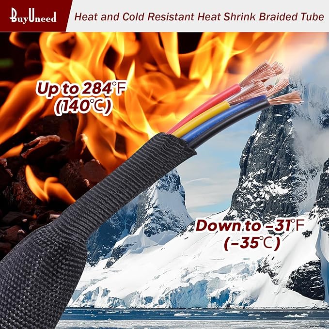 Heat Shrink Braided Sleeving Fabric Tubing 2 in 1 Wiring Harness Tubing Abrasion Resistant Cable Sleeve for Protection Wire/Sheath/Irregular Shape Hose (3/8"-13ft)