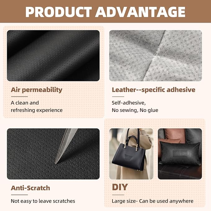 Leather Repair Patch, 35X79 inch Strong Sticky Repair Patch Self Adhesive Waterproof, DIY Large Patches for Couches, Furniture, Sofa, Car, Chair (DBrown, 35X79 inch)