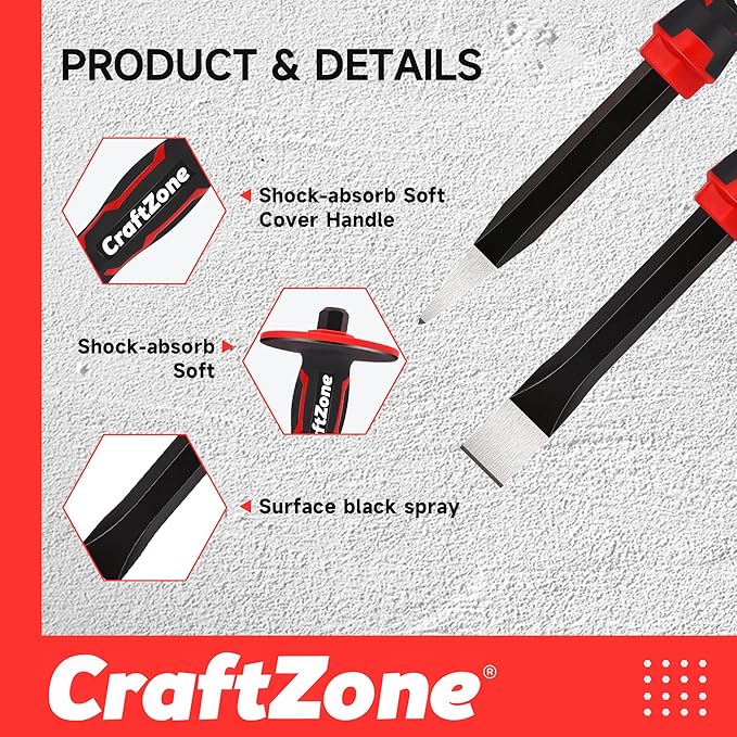 Masonry Chisel Set - 2-Piece Heavy Duty Pointed & Flat Rock Chisels 300x19mm | 40CR Steel Heat-Treated for Brick Concrete Stone - Demolition & Construction Tools