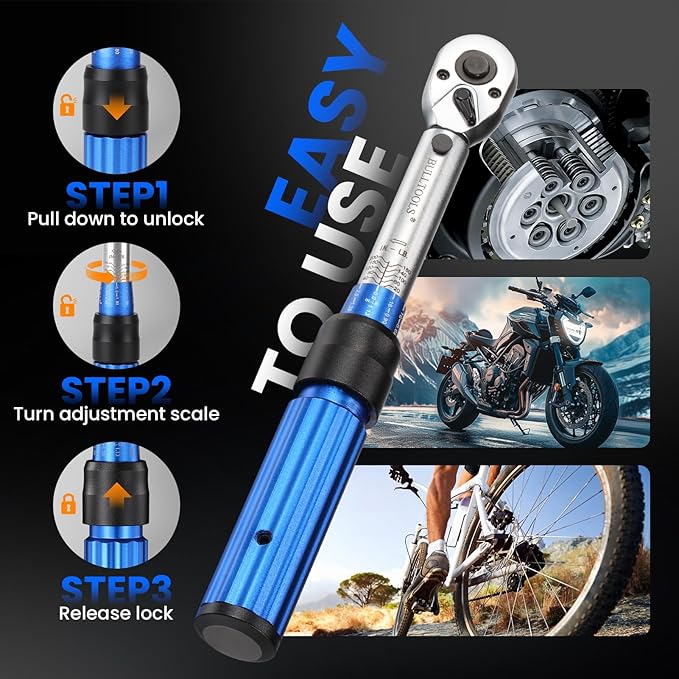 ‌1/4 Inch Drive Click Torque Wrench Set, 20-200 in.lb / 2.26-22.6 Nm Inch Pound Torque Wrench 90-Tooth Bike Torque Wrench Set with ±3% Accuracy for Bicycle and MTB Repair