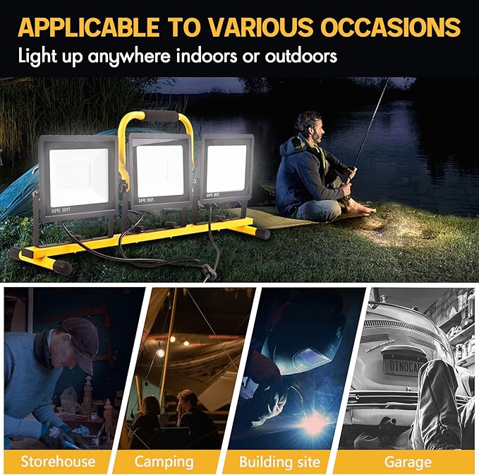 21000 Lumen Work Lights with Stand, 2 Adjustable Head LED Work Light, with Adjustable and Foldable Tripod Stand, Waterproof Lamp with Individual Switch with 6500 Kelvin Color Temperature