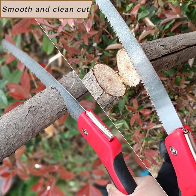 8 Inch Heavy Duty Pruning Saw, Folding Hand Saw with SK5 Curved Blade, Triple-cut Razor Teeth Used for Trees Wood Cutting Camping Gardening Work, Hiking, Landscaping, Tree Trimming