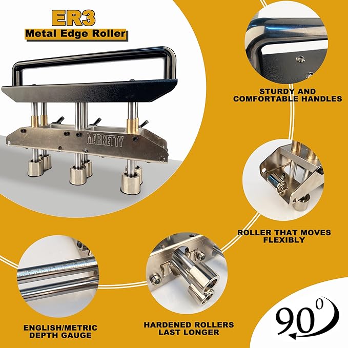 ER3 Three-Station Edge Roller Bender, Large Radius Sheet Metal Bead Roller Bender/Brake, 0-90° Bending Angle, Adjustable for Making 5/8" to 4" (16 to 102 MM) Bends in 29 to 22-Gauge Steel