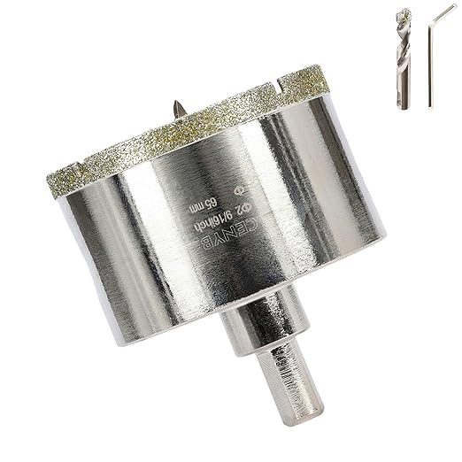 2-9/16inch | 65mm Diamond Hole Saw with Center Drill bit and Diamond-Coated Center Drill bit for Ceramic Glass Marble Fiberglass Granite and Porcelain Tiles by CENYB