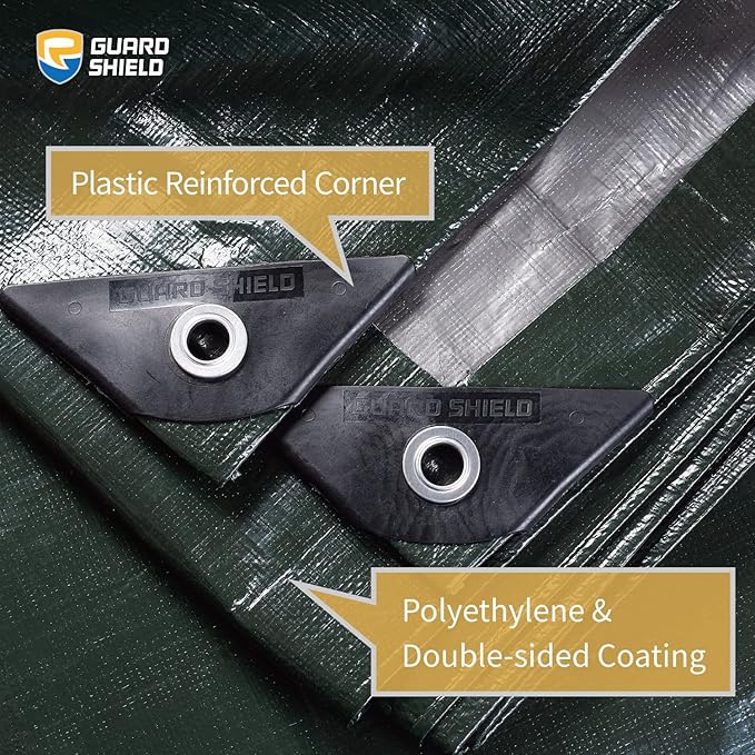 GUARD SHIELD Super Heavy Duty Green/Silver Poly Tarp Cover 12x20 Feet Waterproof 16mil Thick UV and Tear Resistant Tarpaulin with Grommets and Reinforced Edges