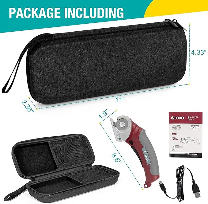 VLOXO Cardboard Cutter, Cordless Electric Scissors with Safety Lock, 4.2V Electric Box Cutter Multi-Cutting Tools, Rechargeable Powerful Scissors for Carpet Leather Felt with Storage Box