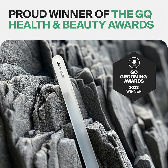GERMANIKURE Czech Crystal Glass Nail File in Suede Leather Case, Original Gray Branded, Professional Manicure & Pedicure Products for Easy Shaping of Natural Nails
