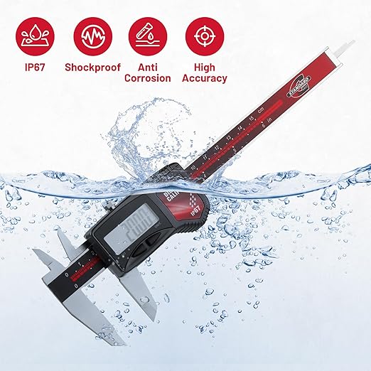 IP67 Digital Caliper Measuring Tool 0-6" Range, ±0.001" Accuracy Electric Micrometer Caliper with Large LCD Screen, Stainless Steel Electronic Digital Ruler with Auto-Off Feature