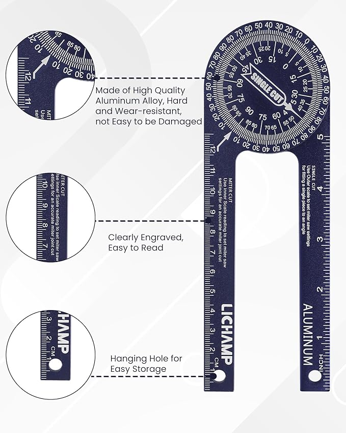 Lichamp Contour Gauge Profile Tool 5" 10" with Miter Saw Protractor Angle Finder 7", Super Gauge Shape and Outline Tool with Aluminum Miter Cut Protractor