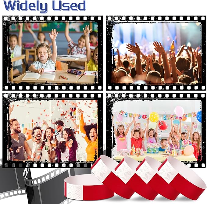 2000 Pcs Paper Wristbands for Events Waterproof Neon Red Wrist Bands Adhesive Concert Identification Wristbands Hand Bands for Events(Red)