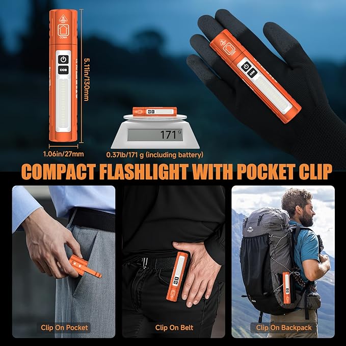 Rechargeable Tactical Flashlights High Lumens - Super Bright Small Powerful LED Magnetic USB C Flashlight, 8 Modes, Dual Button Waterproof Pocket Flash Light for Emergency, Car (2, Orange)