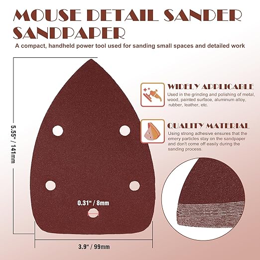 240 Grit Mouse Sander Sandpaper, Jamiikury 5 Hole Detail Sander Sandpaper Palm Sander Paper Mouse Sanding Pads Hook and Loop Sanding Sheets - Pack of 50