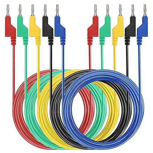 Sumnacon 5Pcs Banana to Banana Plug Test Lead, 4mm Stackable Banana Plug Wire Test Cable Lead for Multimeter, Electrical Test Wire 1000V/15A 6.6Ft/2M