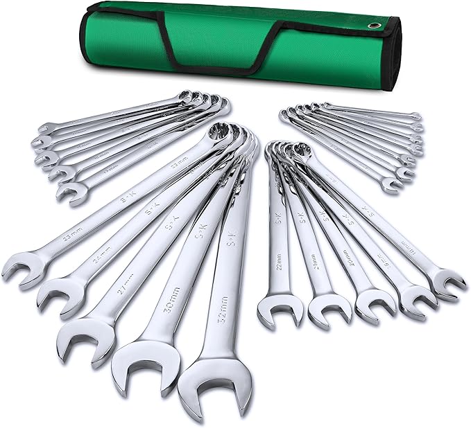 SK Combination Wrench Set, Metric 6 to 32mm, 22-Piece, SuperKrome Finish, Premium CR-V Construction, with Rolling Pouch