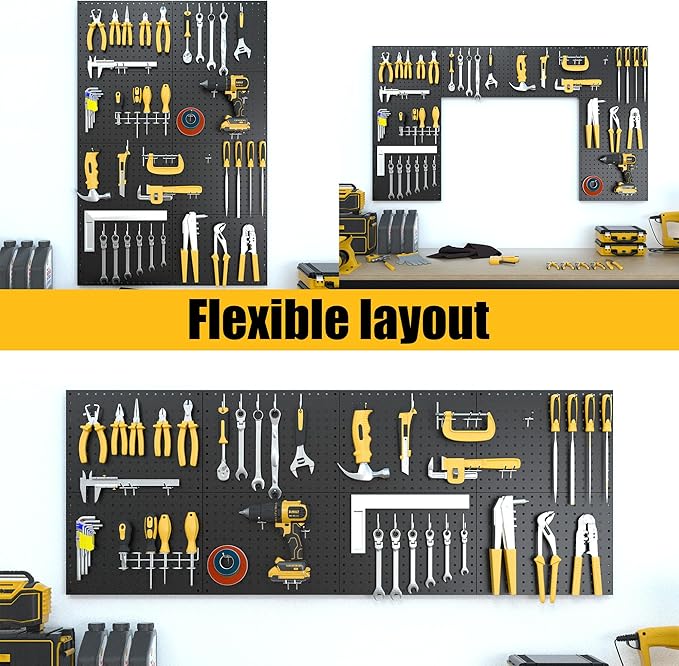 Peg Board, 8 Pack Metal Pegboard Panels Black Pegboards Wall Organizer with Bent Frame Heavy Duty Peg Board for Walls Home, Garage Tool Storage, Office Organization, Craft Room, Kitchen