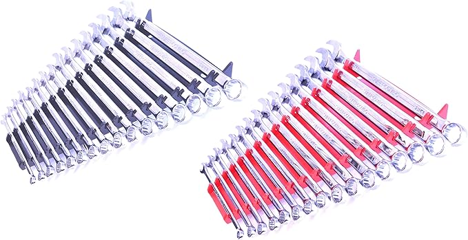 16-Tool Wrench Organizer - Low-Profile V-Shape Wrench Holder, Fuel & Solvent Resilient - In-Drawer Wrench Tray For Garage, Workshop - Made in USA Red & Black