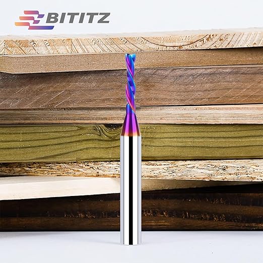 Downcut Spiral Router Bit 1/4 Inch Shank 1/8 Inch Cutting Diameter 1/2 Inch Cutting Length with Extra Long Life Coating CNC Router Bits End Mill for Wood Cutting, Slot Mortise, Engraving