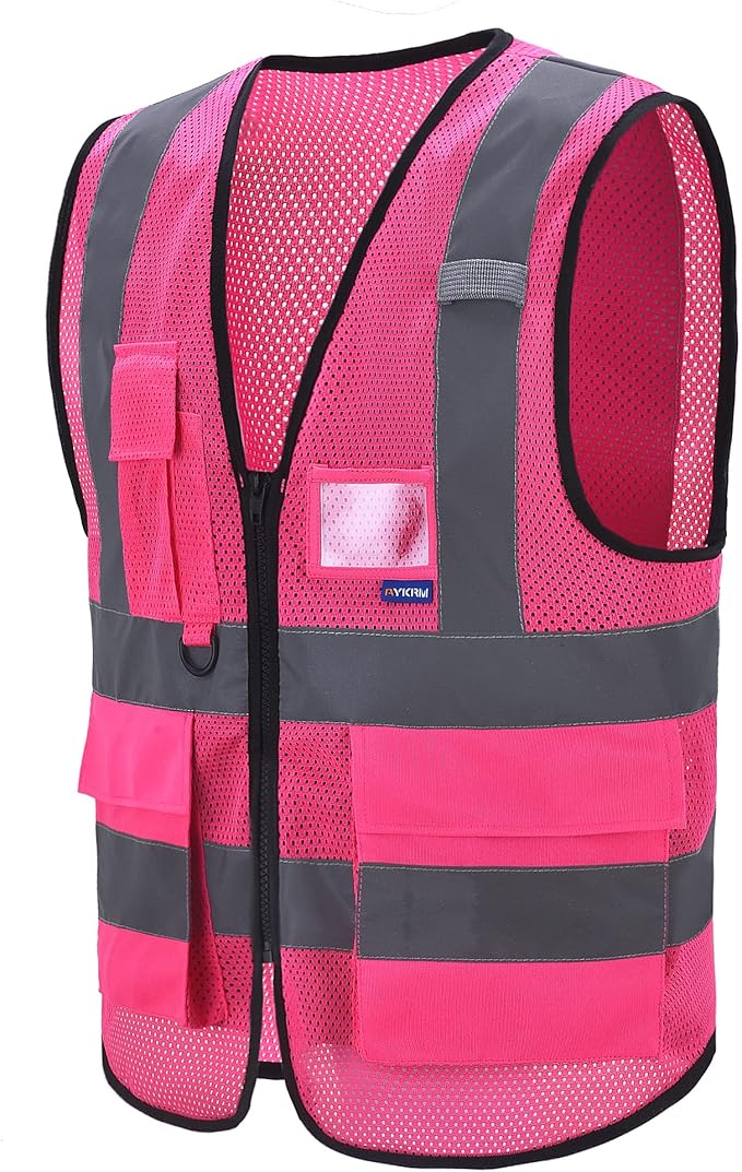 A-SAFETY High Visibility Mesh Safety Reflective Vest with Pockets and Zipper,Hi Viz Work Vest for Men Women (Pink Mesh XXXL)