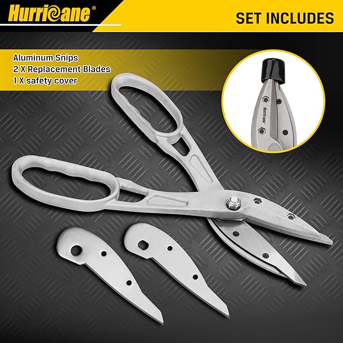 HURRICANE 12 inch Aluminum Metal Cutter with Replaceable Blades, Heavy-Duty Straight Cut Aluminum Snips, Large Handle Metal Shears for Cutting Tin, Copper, Vinyl, Steel, and Stainless Steel