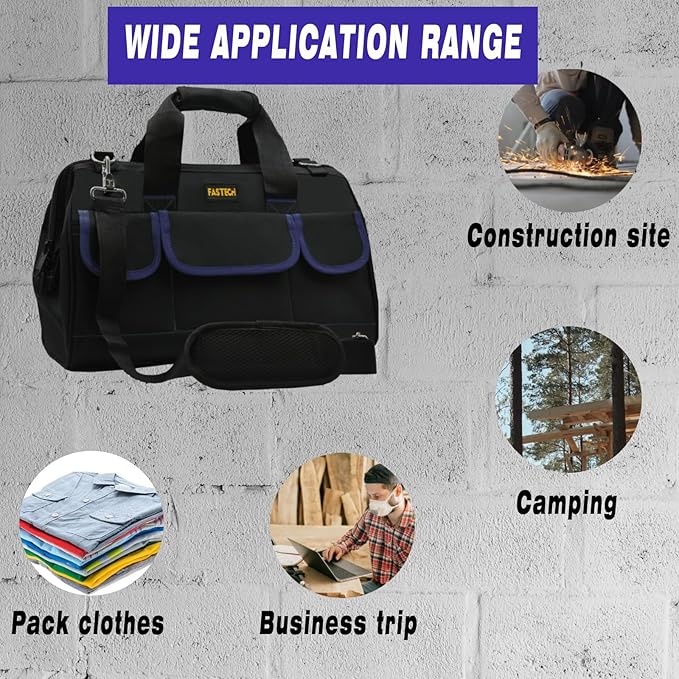 18 Inch Tool Bag, Waterproof Wide Mouth Tool Kit, Heavy Duty Tool Bag Organizer With Shoulder Straps, Tool Storage Package For Men/Women (18IN DarkBlue)
