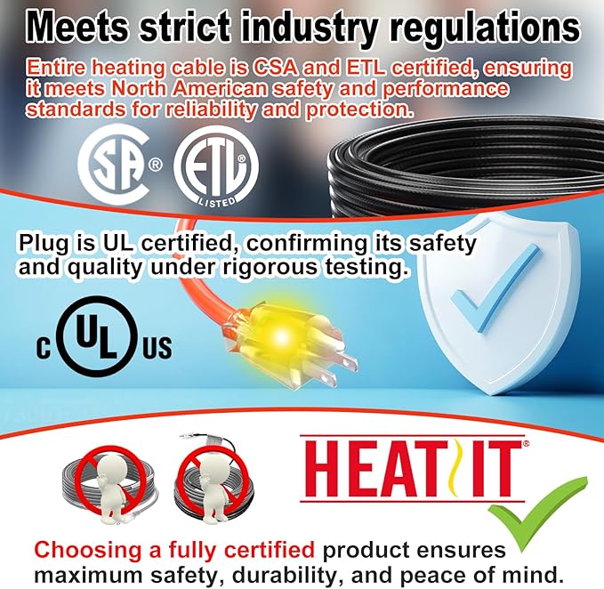 HEATIT Water Line Heat Tape - All-Season Pipe Freeze Protection, Hassle-Free Installation Heat Trace For Pipes, CSA & ETL Approved, Energy-Saving, Versatile, Long-Lasting HISD 12ft, 7w/ft, 120V