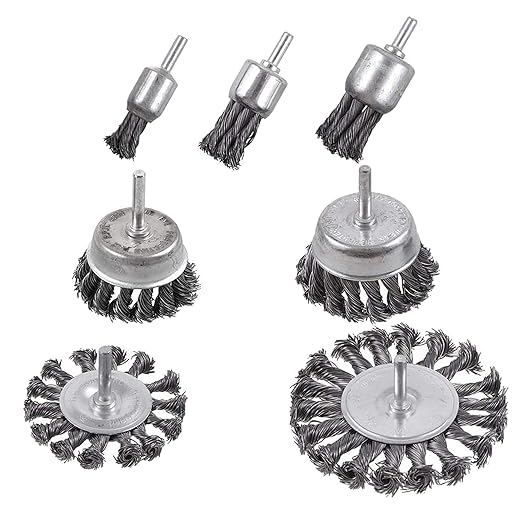 Rocaris 7Pcs Twist Knot Wire Wheel Brush for Drill Crimped Cup Wire Wheels Brush Set for Drill with 1/4-Inch Shank for Rust Removal, Corrosion and Scrub Surfaces