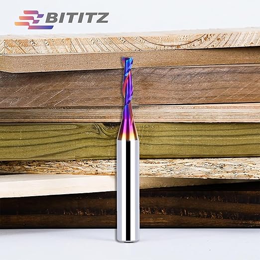 2PCS Upcut Spiral Router Bit 1/4 Inch Shank 1/8 Inch Cutting Diameter 1/2 inch Cutting Length with Extra Long Life Coating CNC Router Bits End Mill for Wood Cutting, Slot Mortise, Engraving