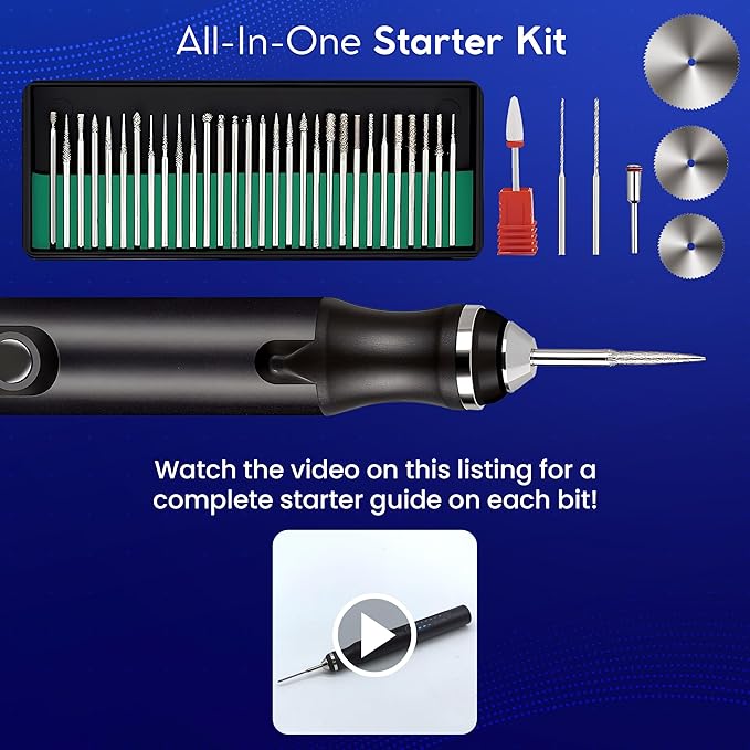 ELK Customizer Engraving Pen for All Materials - Rechargeable, Wireless & Beginner Friendly - Engrave 50+ Surfaces - Engraver Pen for DIYers & Artists - 30+ Bits & Tools Included