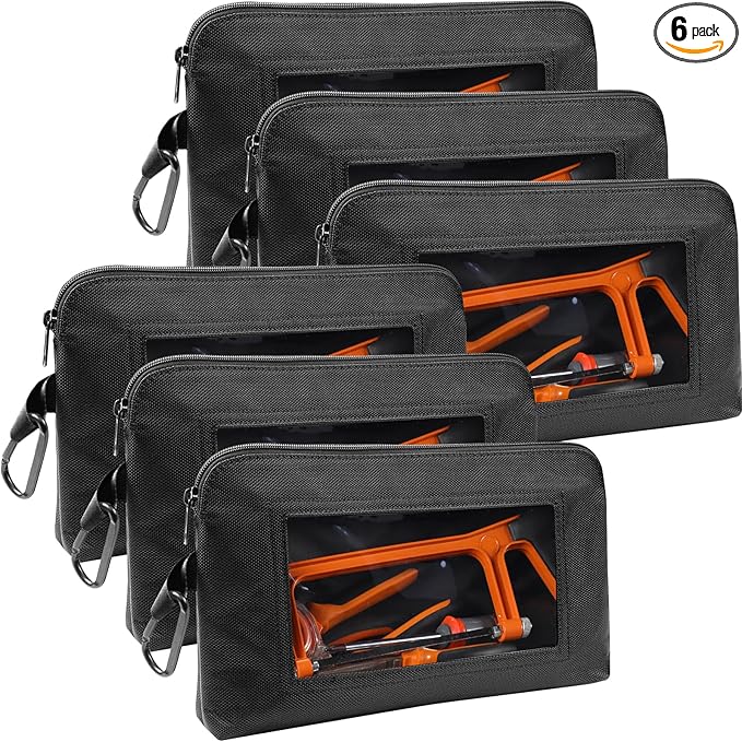 Aliceset 6 Pcs Small Tool Pouch 1680D Oxford Zipper Bags with Clear Window, Multipurpose Zipper Pouch Heavy Duty Waterproof Utility Bag for Tool Organization and Storage