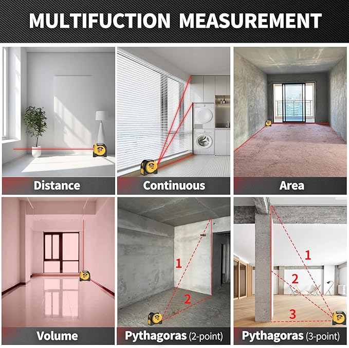 Laser Tape Measure 3-in-1 131ft Laser Measuring Tape & 16ft Woodworker Tape Measure & Crosshair, Area, Volume, Ft/Ft+in/in/M Unit Support for Decorating Architecture DIY Furniture