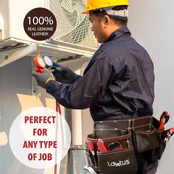 LAUTUS Oil Tanned Leather Tool Belt/Pouch/Bag, Carpenter, Construction, Framers, Handyman, Electrician - 100% LEATHER