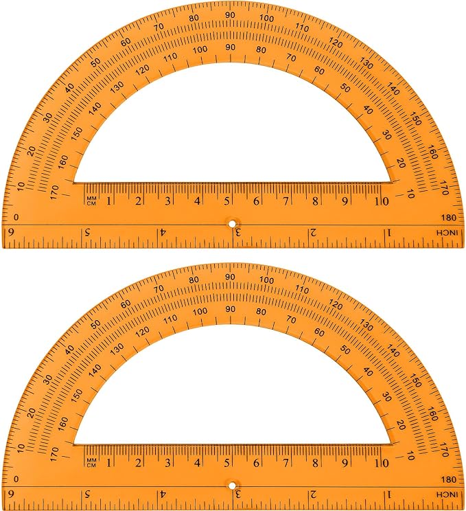 Zonon 2 Pcs 6 Inch Plastic Protractor Math Protractors 180 Degrees Angle Measurement, Translucent for Geometry Classroom Kid Student School Office Supplies(Orange)