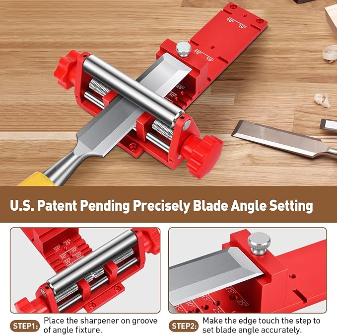 Chisel Sharpening Jig, Wood Honing Guide for Chisels and Planes Width 0.1" to 2.8" with Sharpening Angle Fixture, Angle Gauge from 10° to 45°