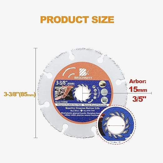 Carbide Multi Wheel,BRSCHNITT 2pcs 4 Inch (100mm) with Arbor 7/8"-5/8" Tungsten Carbide Cut Off Wheel for Wood,Laminate,Gypsum Board,Plastic for Angle Grinder Cutting Disc