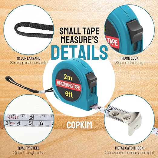 50 Pcs 6 FT Mini Tape Measure Retractable Bulk Small Measuring Tape Pocket Size Measurement Tool for Operation Christmas Items Party Favor Gifts Stuffers for Men(Lake Blue)