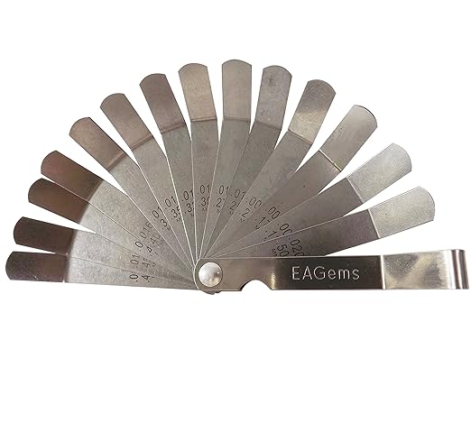 Offset Feeler Gauge Set - 16 Blades for Gap Width or Thickness, .005-.020 inch / .127-.508 mm, Inches & Millimeters Imprinted