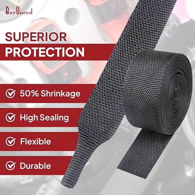 Heat Shrink Braided Sleeving, 2:1 Ratio Shrinkable Fabric Tubing Sleeve Abrasion Protection Cable Wire Sheath (3/8"-25ft)