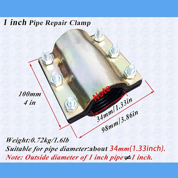 Water Pipe Repair Clamp for 1 inch Pipe(OD of The Applicable Pipe is About 1.33 inch),Leak Sealer for Pipes and Plumbing,Length About 4 inch,Suitable for PE/PPR Pipes,Steel/Iron Pipes