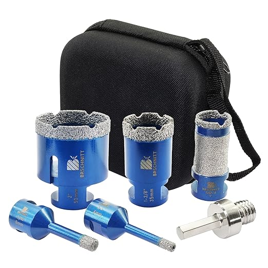 Tile Hole Saw Kit - BRSCHNITT Diamond Core Drill Bit Set 1/4",5/16",1-3/8",2" Drill Bit&1" Diamond Finger Milling Bit for Porcelain Tile Ceramic Marble Granite & Adapter