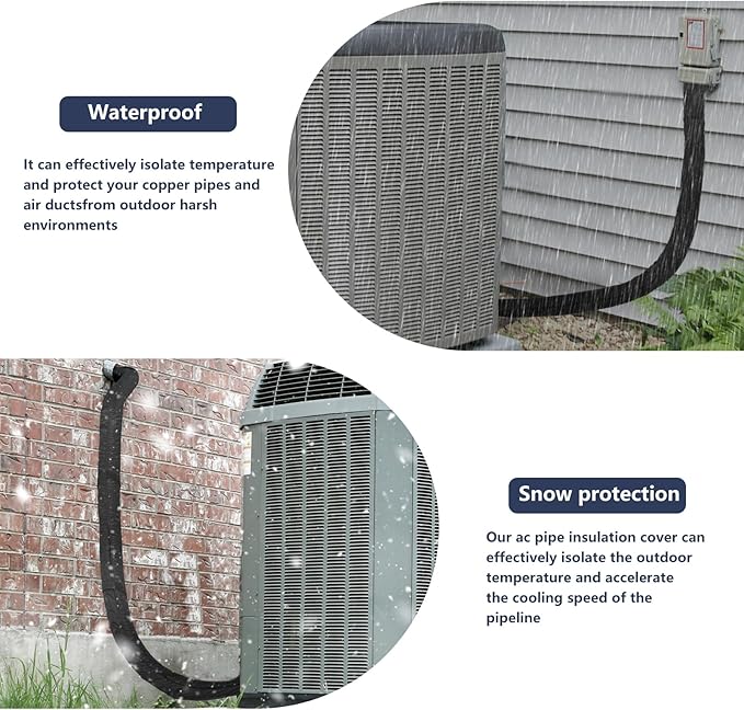 Outdoor 3-Layer HVAC Copper Pipe Insulation Cover,UV-Resistant 600D Oxford Cover for Outside AC Pipe Insulation,Weatherproof AC Line Sleeve Mini Split to Central Air,72" L×10.2" W,Black