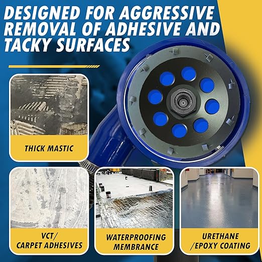 7" PCD Grinding Wheel for Epoxy, Glue, Mastic and Paint, 9 PCD Segments, 7/8"-5/8" Non-Threaded Arbor