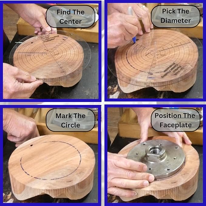 clearly printed 14" circle center finder tool, protractor, and circle maker tool and compass for woodworking and wood turning. Find the center of timber or dowel with our center finder ruler.