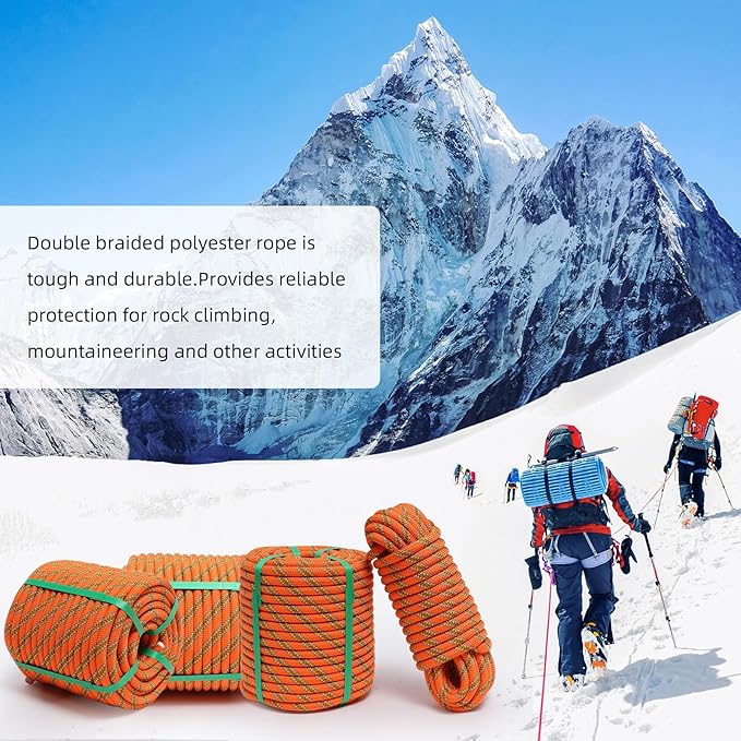 Climbing Rope, 1/2 Inch x 100 Feet Double Braided Arborist Rope Polyester for Outdoor, Climbing, Hiking, Swing, Tree Work, Halyard, Sailing etc(Orange)