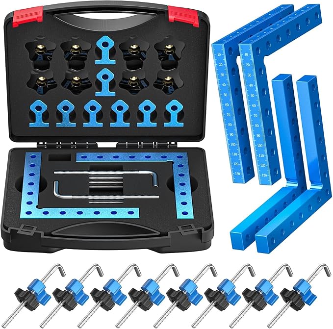 Ecarke Corner Clamps for Woodworking, 4 Pack 5.5" Aluminum Alloy Right Angle Woodworking Tools, 90 Degree Clamp for Picture Frame Box Cabinets Drawers