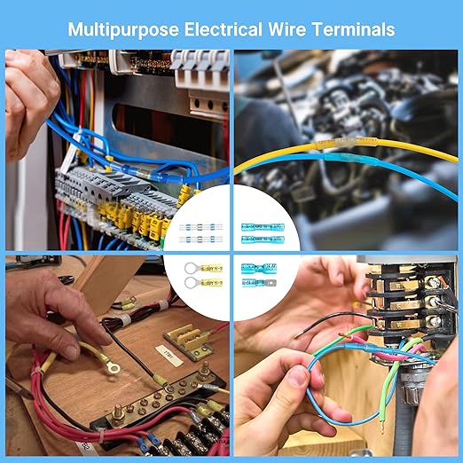 Kuject 500PCS Heat Shrink Wire Connectors, Multipurpose Electrical Wire Connectors Kit, Waterproof Solder Seal Terminal Connectors, Insulated Spade Crimp Ring Butt Splice Connectors for Marine Truck