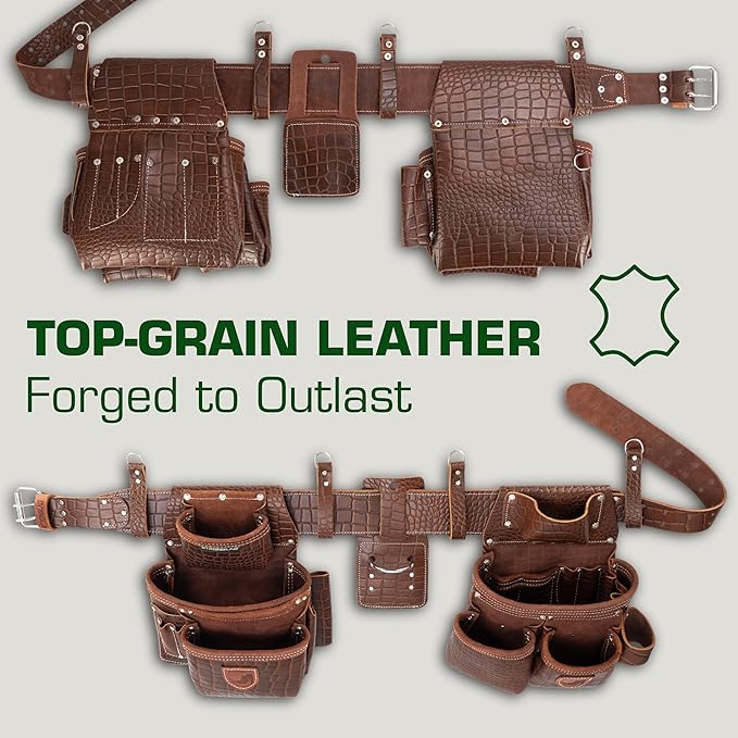 STRONGLAD Leather Carpenter Tool Belt - Top-Grain with 21 Pockets-Heavy Duty Framing Tool Belt & Carpenter Bags for Construction PR1000
