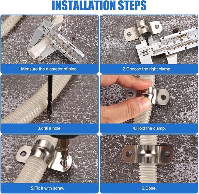 90 Pcs Two Hole Strap U Clamp,Pipe Strap U Bracket Clamp, Stainless Steel Rigid Pipe Strap U Bracket Tube Strap Clamp Kit for Pipe Tube Fixing Mounting - 5/16" 3/8" 9/16" 1/2" 5/8" 3/4" 1"