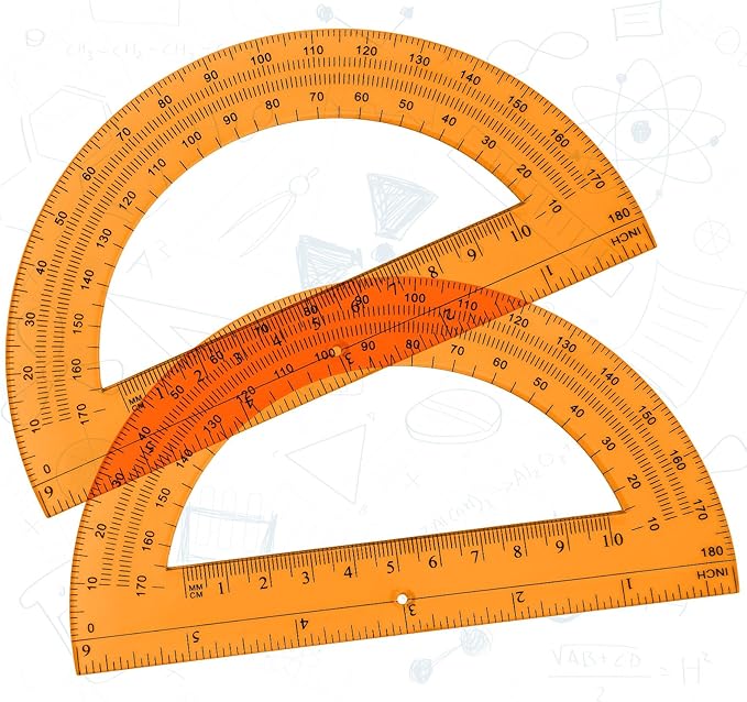 Zonon 2 Pcs 6 Inch Plastic Protractor Math Protractors 180 Degrees Angle Measurement, Translucent for Geometry Classroom Kid Student School Office Supplies(Orange)